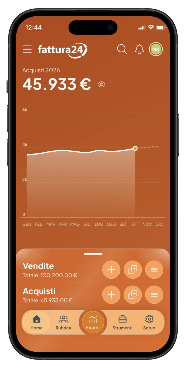 Acquisti dell’anno nella home dell’app Fattura24