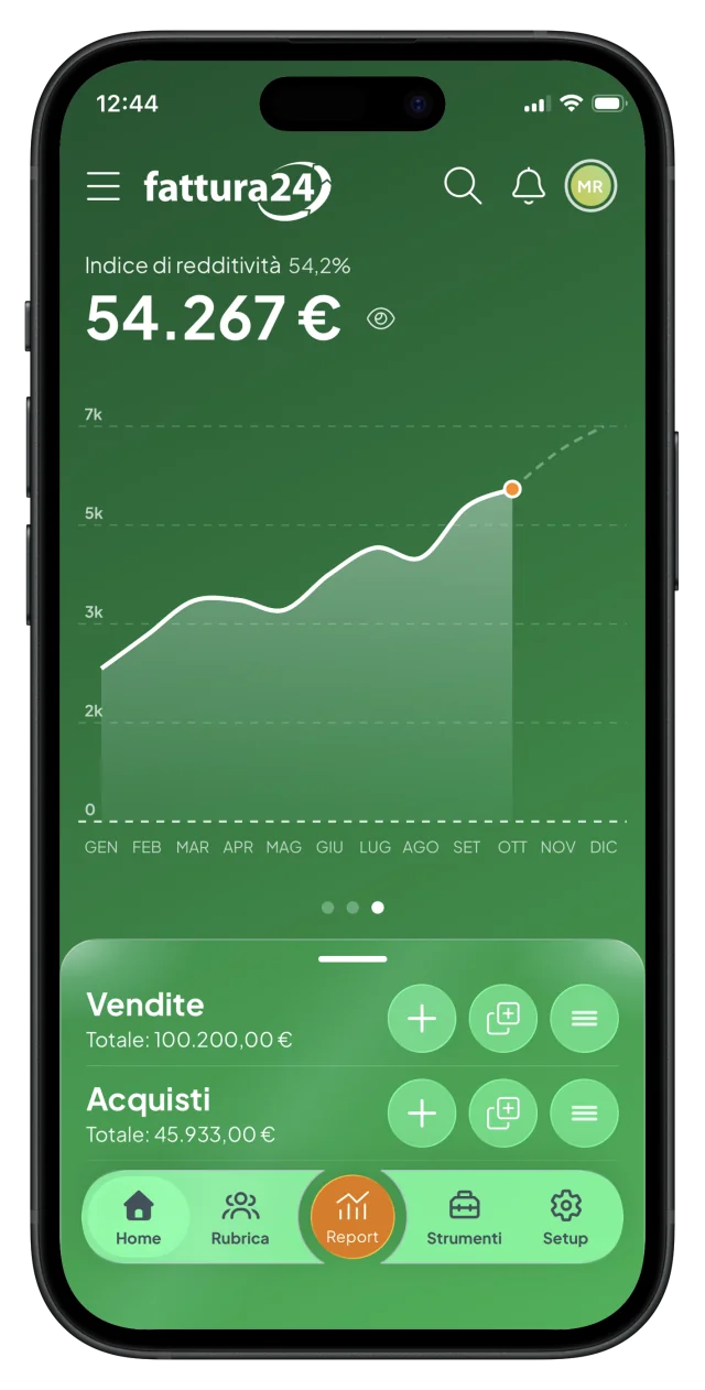 Indice di redditività nella home dell’app Fattura24