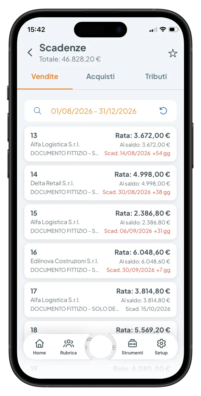 Scadenze di vendite, acquisti e tributi nell’app Fattura24