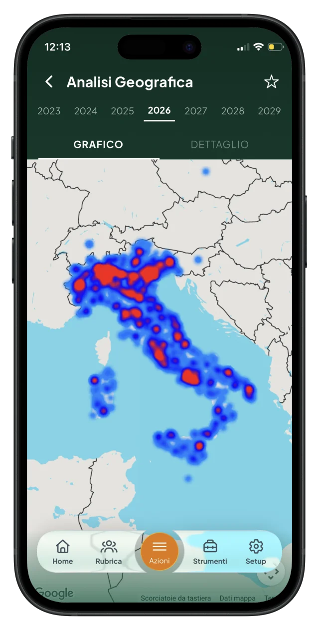 Mappa del fatturato per area geografica nell’app Fattura24