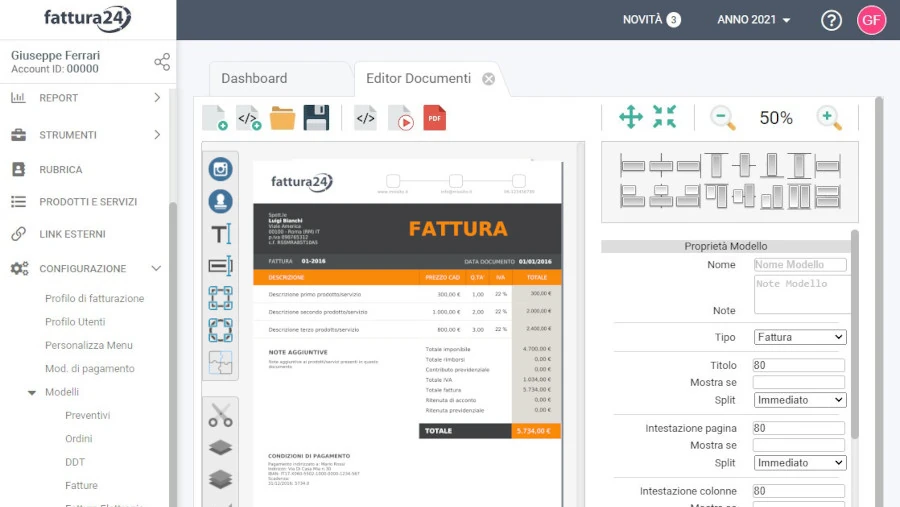 Modelli personalizzati con Fattura24